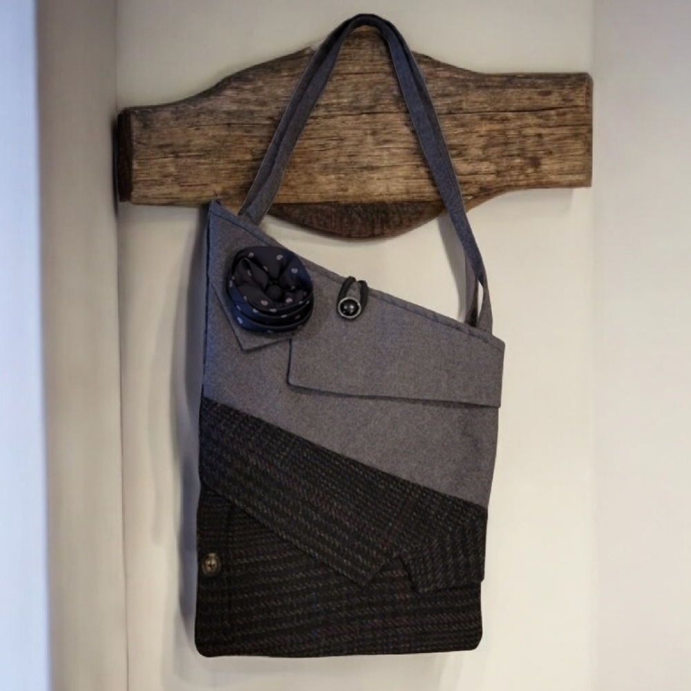 Miller & Rhodes‎ Vintage Upcycled Suit Fabric Shoulder Bag